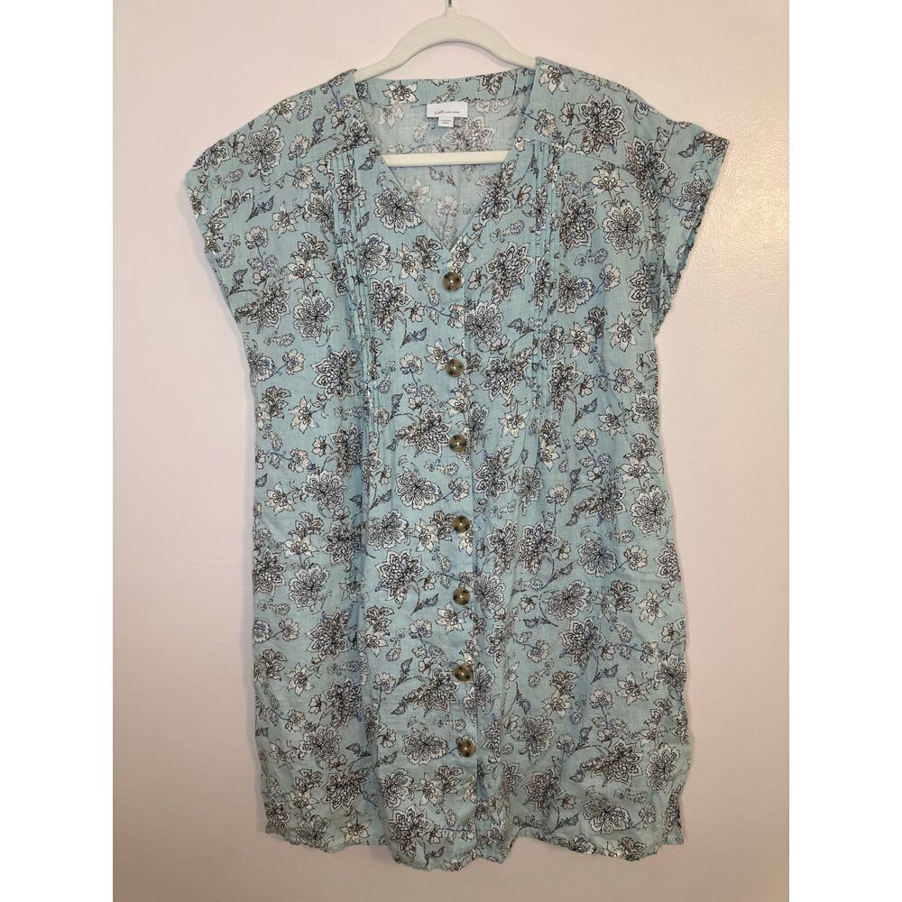 J. Jill 100% Linen Blue Floral Button Up Prairie Cottagecore Sundress Small P